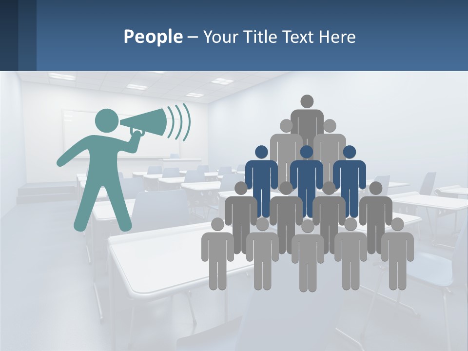 A Classroom With Blue Chairs And A Whiteboard PowerPoint Template