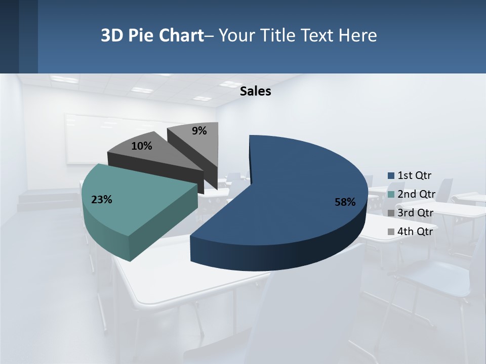 A Classroom With Blue Chairs And A Whiteboard PowerPoint Template