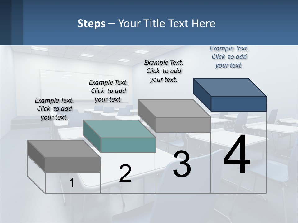 A Classroom With Blue Chairs And A Whiteboard PowerPoint Template
