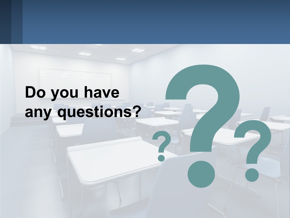 A Classroom With Blue Chairs And A Whiteboard PowerPoint Template