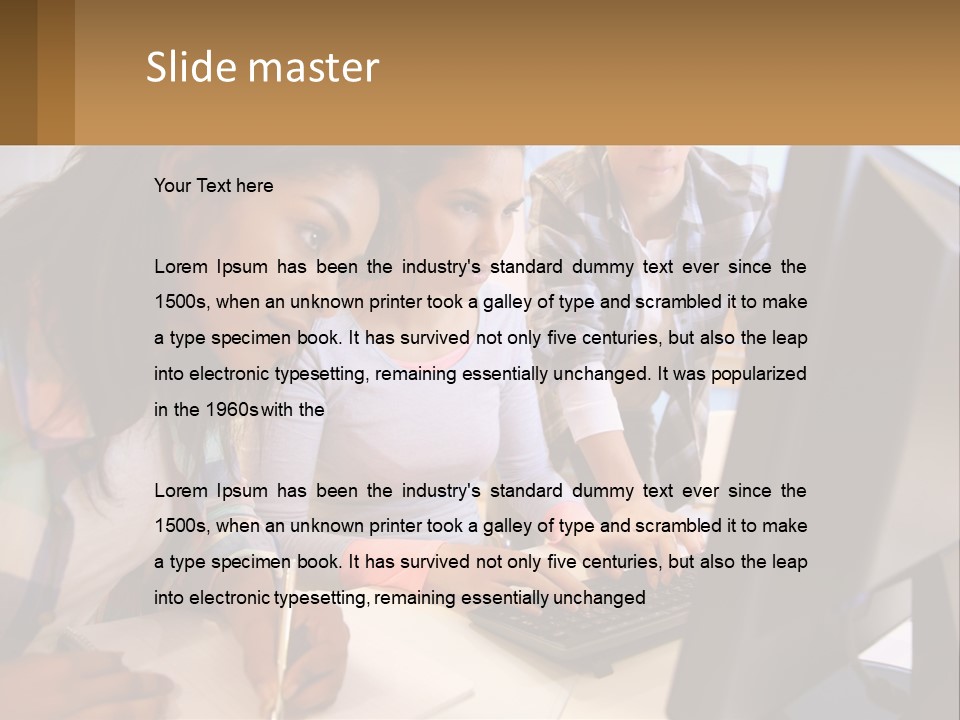 A Group Of People Looking At A Computer Screen PowerPoint Template