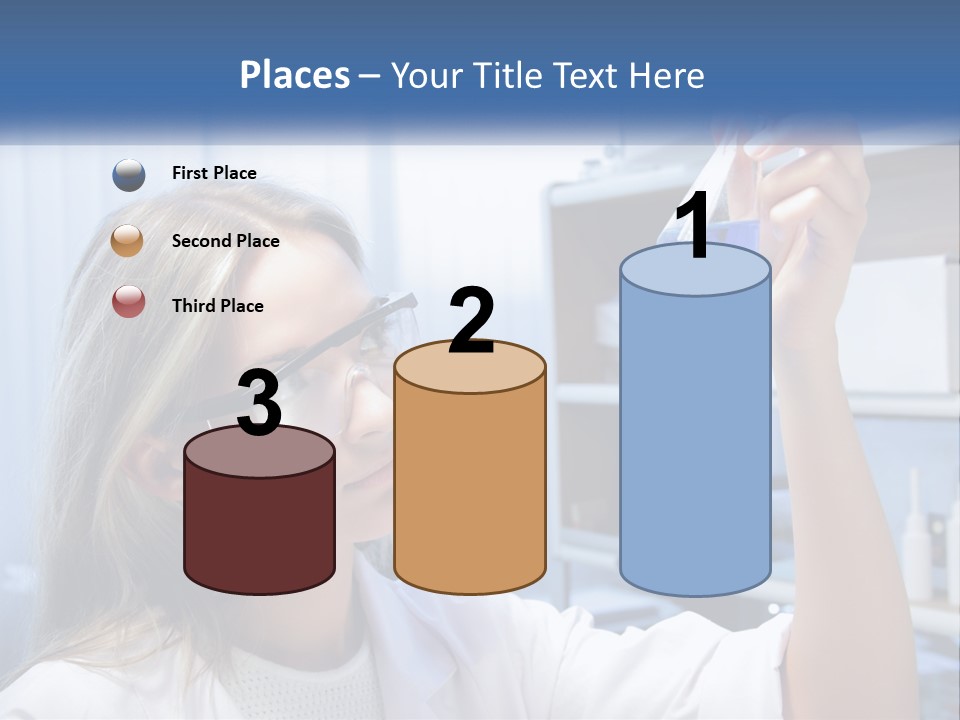 A Woman In Glasses Holding A Flask Of Blue Liquid PowerPoint Template