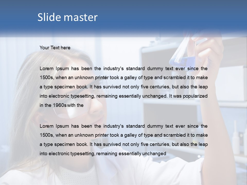 A Woman In Glasses Holding A Flask Of Blue Liquid PowerPoint Template
