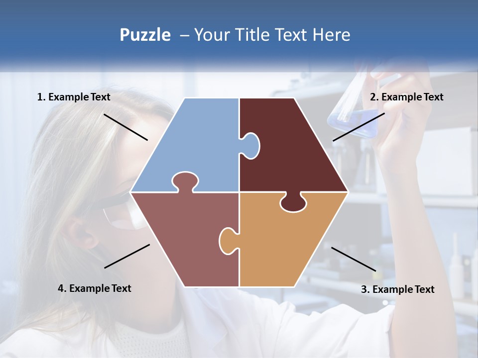 A Woman In Glasses Holding A Flask Of Blue Liquid PowerPoint Template