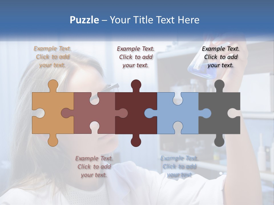 A Woman In Glasses Holding A Flask Of Blue Liquid PowerPoint Template