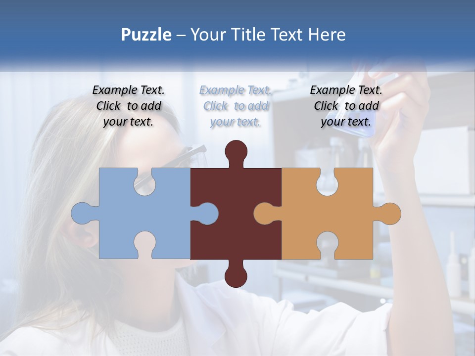 A Woman In Glasses Holding A Flask Of Blue Liquid PowerPoint Template