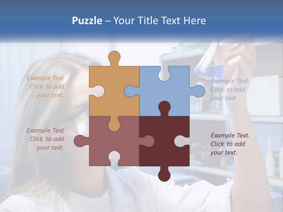 A Woman In Glasses Holding A Flask Of Blue Liquid PowerPoint Template