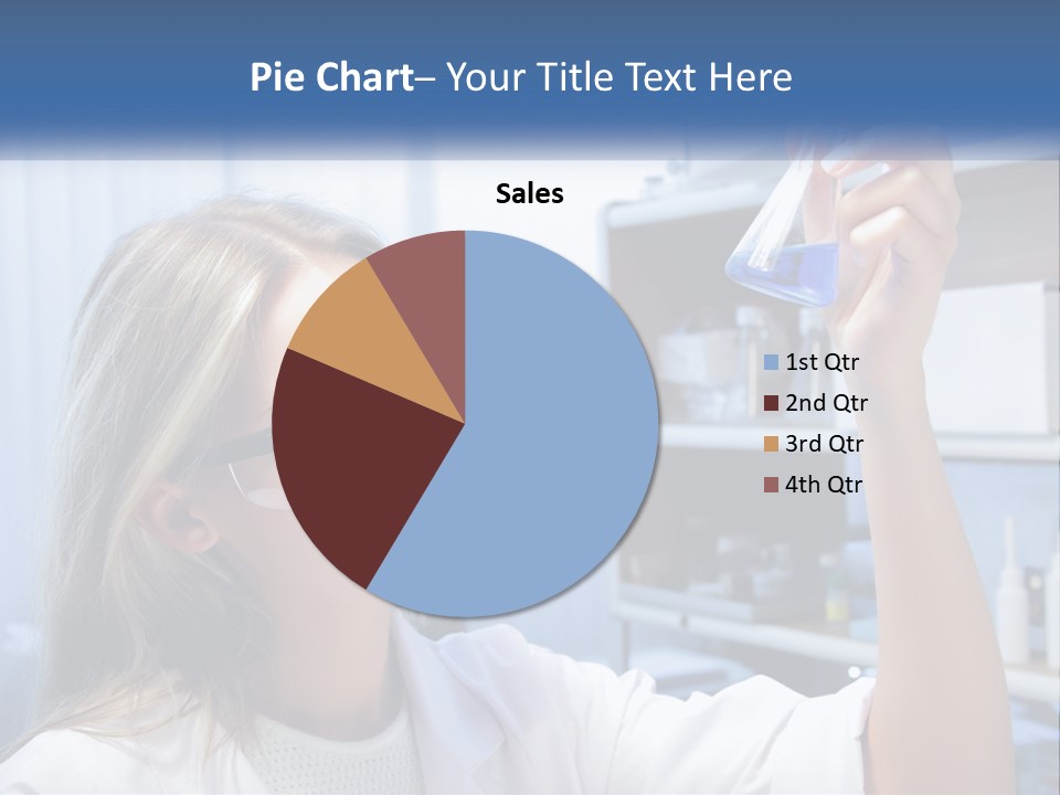 A Woman In Glasses Holding A Flask Of Blue Liquid PowerPoint Template