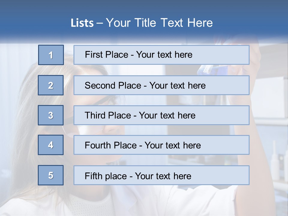 A Woman In Glasses Holding A Flask Of Blue Liquid PowerPoint Template