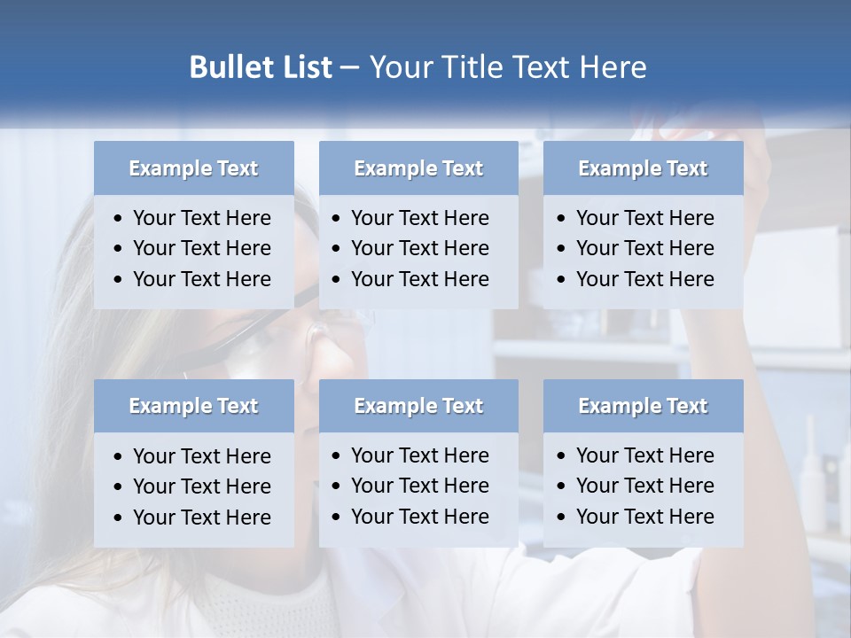 A Woman In Glasses Holding A Flask Of Blue Liquid PowerPoint Template