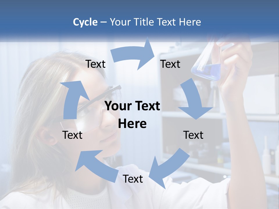 A Woman In Glasses Holding A Flask Of Blue Liquid PowerPoint Template