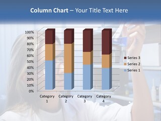 A Woman In Glasses Holding A Flask Of Blue Liquid PowerPoint Template
