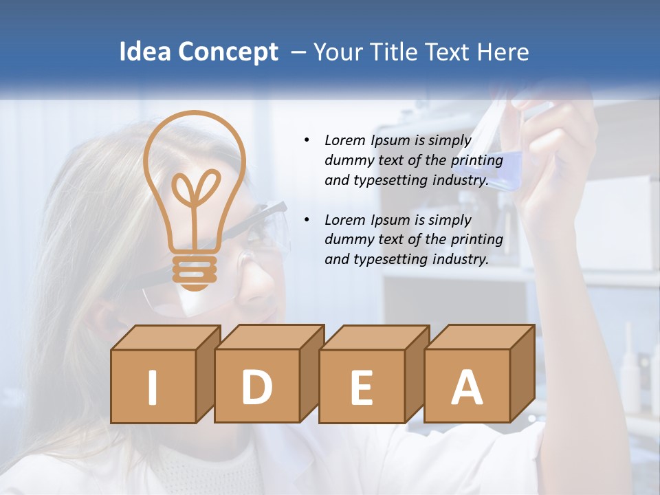 A Woman In Glasses Holding A Flask Of Blue Liquid PowerPoint Template