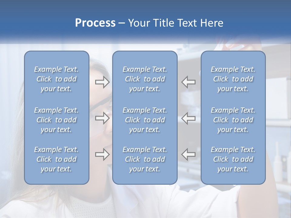 A Woman In Glasses Holding A Flask Of Blue Liquid PowerPoint Template