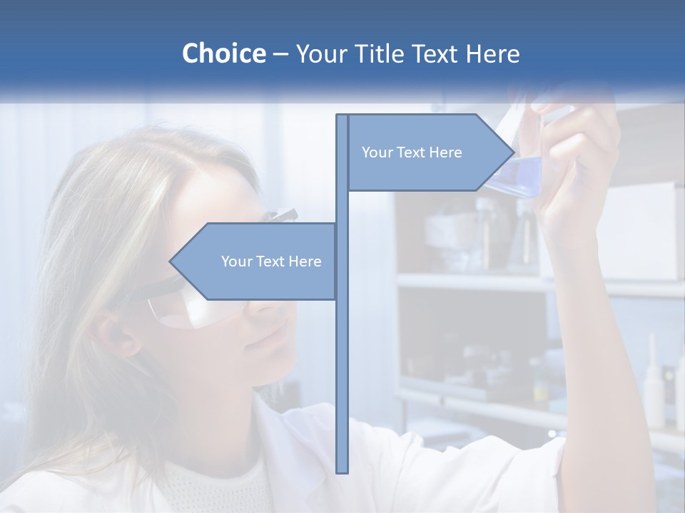 A Woman In Glasses Holding A Flask Of Blue Liquid PowerPoint Template