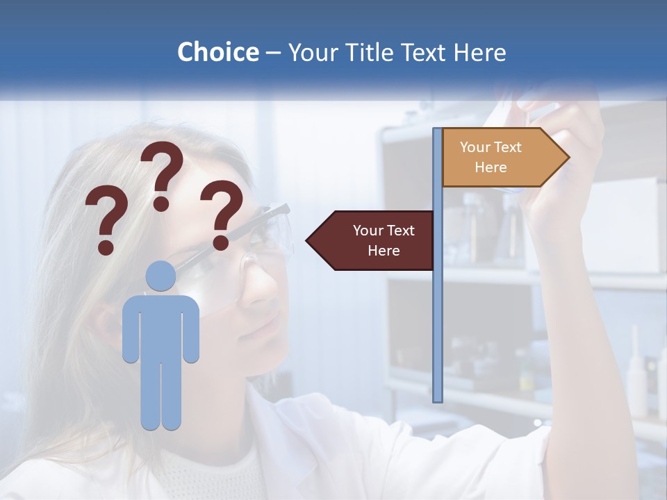 A Woman In Glasses Holding A Flask Of Blue Liquid PowerPoint Template