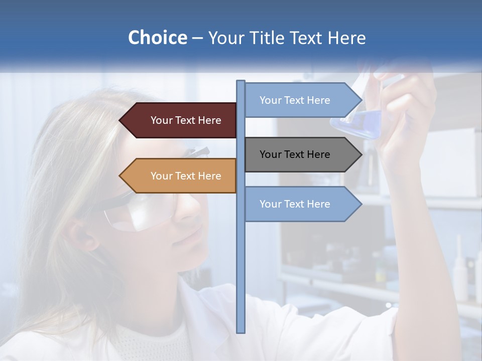 A Woman In Glasses Holding A Flask Of Blue Liquid PowerPoint Template