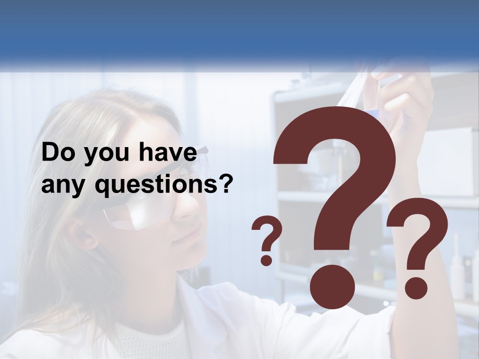 A Woman In Glasses Holding A Flask Of Blue Liquid PowerPoint Template