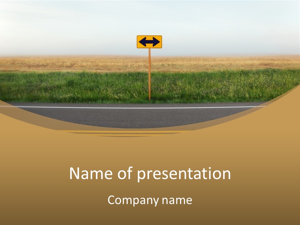 A Yellow Sign Sitting On The Side Of A Road PowerPoint Template