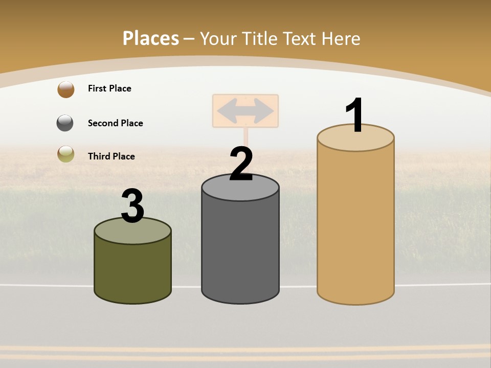 A Yellow Sign Sitting On The Side Of A Road PowerPoint Template