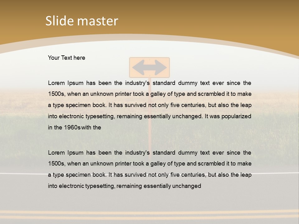 A Yellow Sign Sitting On The Side Of A Road PowerPoint Template