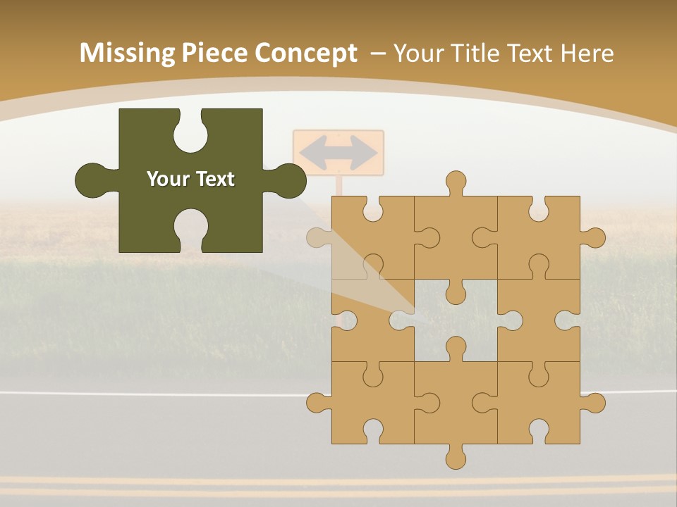 A Yellow Sign Sitting On The Side Of A Road PowerPoint Template