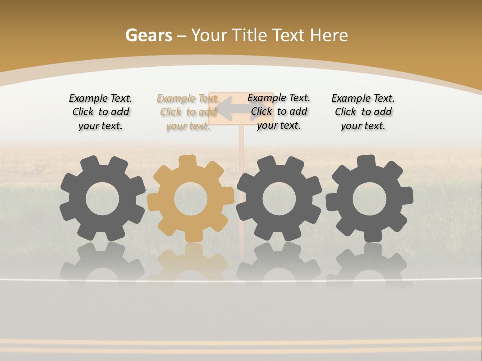 A Yellow Sign Sitting On The Side Of A Road PowerPoint Template