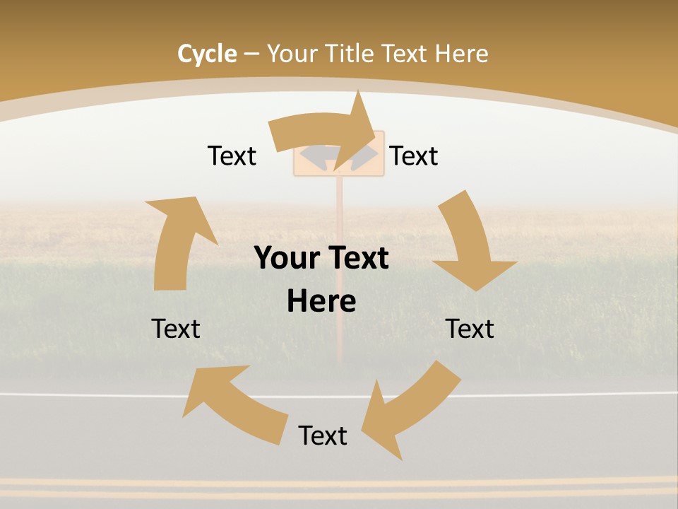 A Yellow Sign Sitting On The Side Of A Road PowerPoint Template