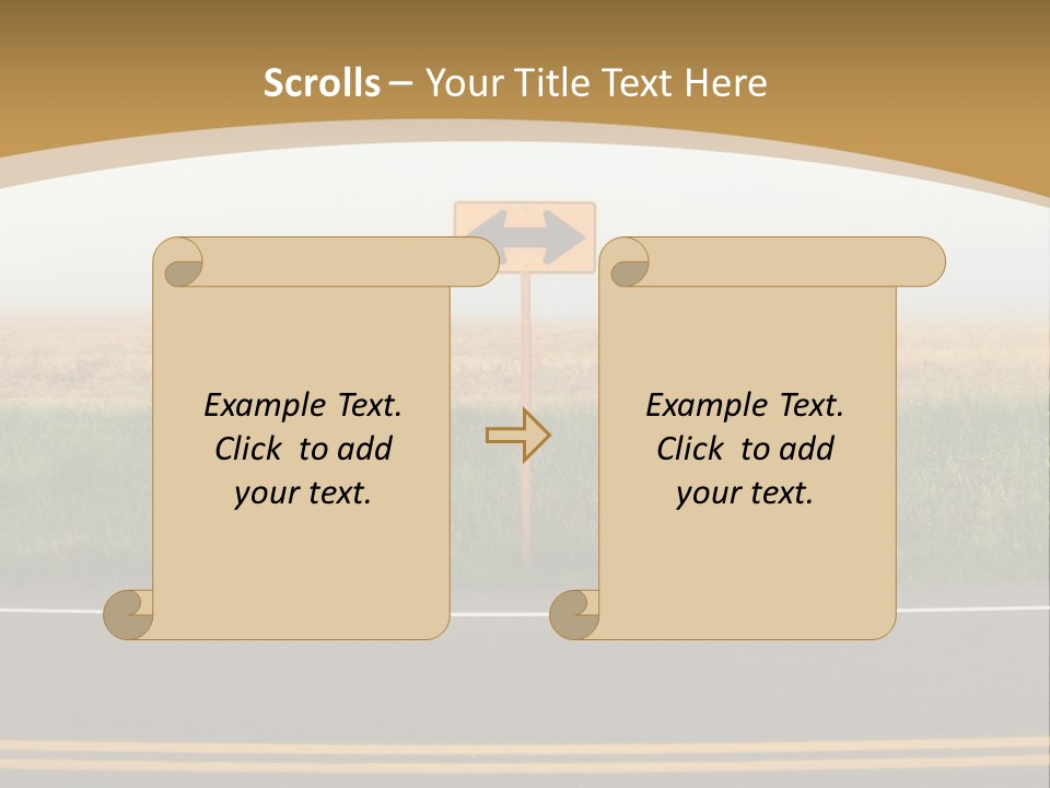 A Yellow Sign Sitting On The Side Of A Road PowerPoint Template