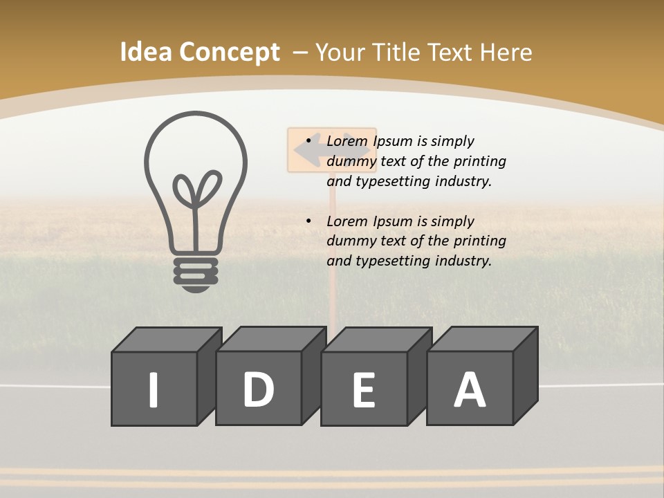 A Yellow Sign Sitting On The Side Of A Road PowerPoint Template