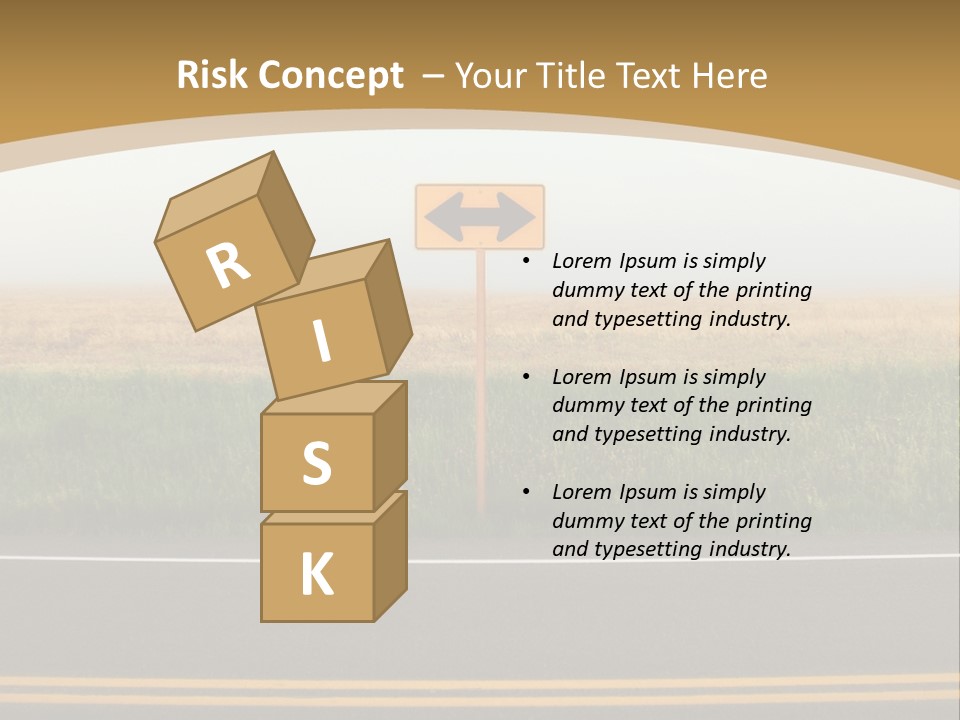 A Yellow Sign Sitting On The Side Of A Road PowerPoint Template