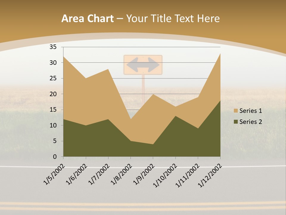 A Yellow Sign Sitting On The Side Of A Road PowerPoint Template