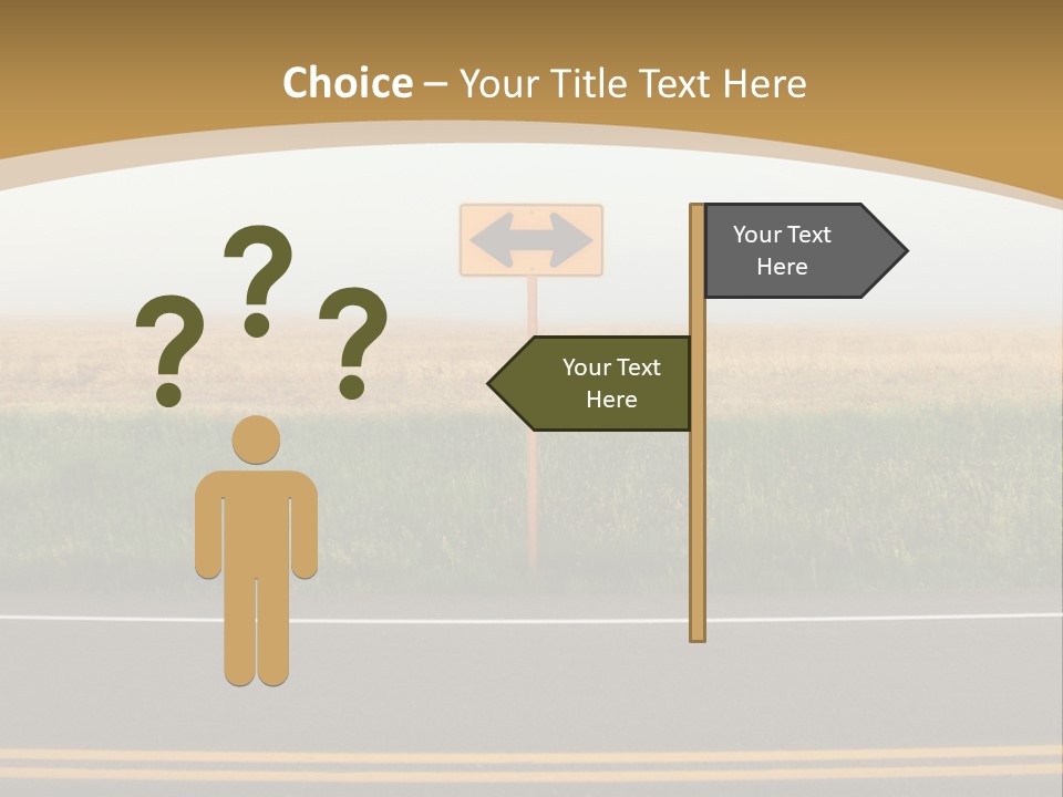 A Yellow Sign Sitting On The Side Of A Road PowerPoint Template