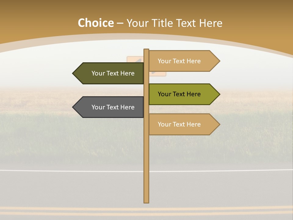A Yellow Sign Sitting On The Side Of A Road PowerPoint Template