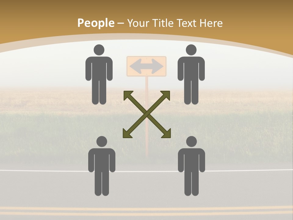 A Yellow Sign Sitting On The Side Of A Road PowerPoint Template