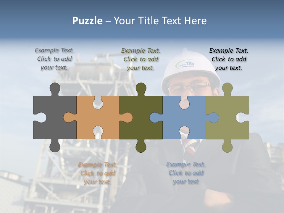 A Man Wearing A Hard Hat Standing In Front Of A Power Plant PowerPoint Template