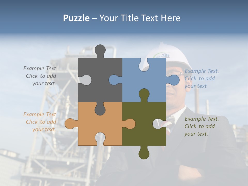 A Man Wearing A Hard Hat Standing In Front Of A Power Plant PowerPoint Template
