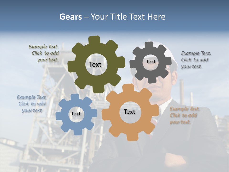 A Man Wearing A Hard Hat Standing In Front Of A Power Plant PowerPoint Template
