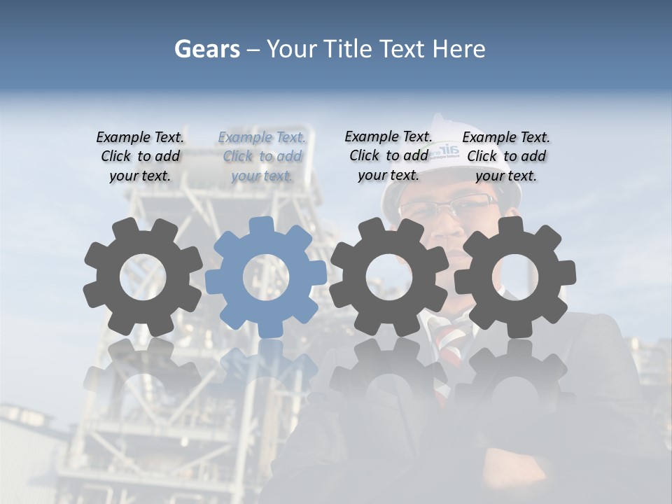 A Man Wearing A Hard Hat Standing In Front Of A Power Plant PowerPoint Template