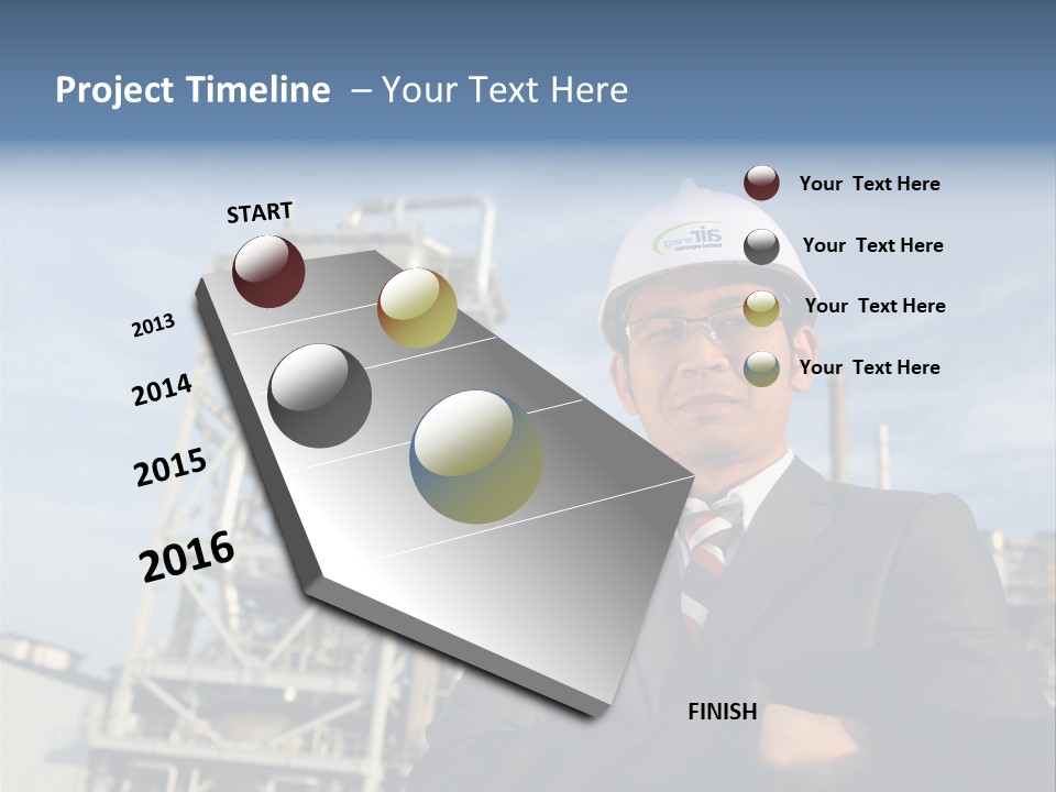 A Man Wearing A Hard Hat Standing In Front Of A Power Plant PowerPoint Template