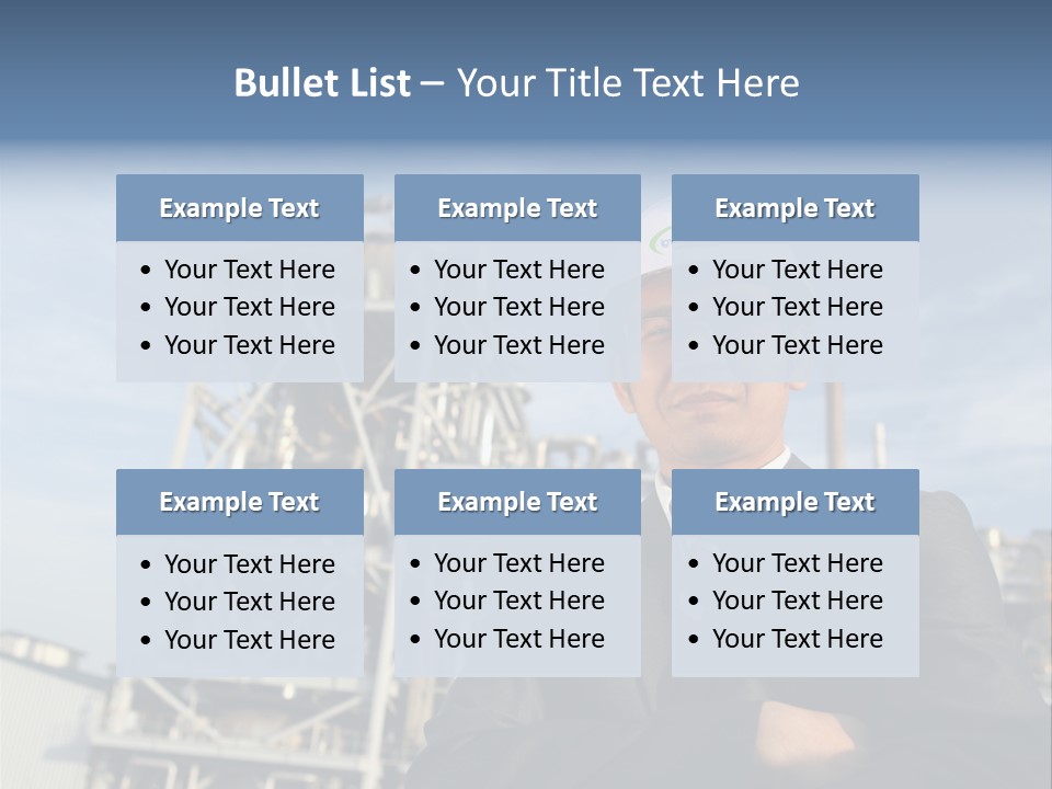 A Man Wearing A Hard Hat Standing In Front Of A Power Plant PowerPoint Template