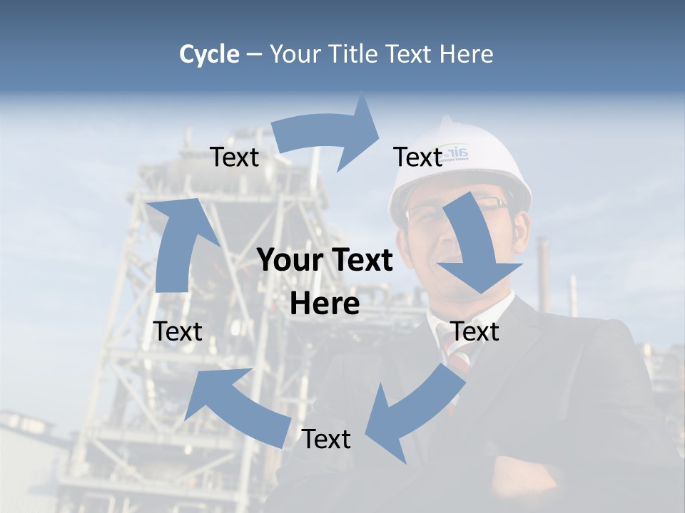 A Man Wearing A Hard Hat Standing In Front Of A Power Plant PowerPoint Template