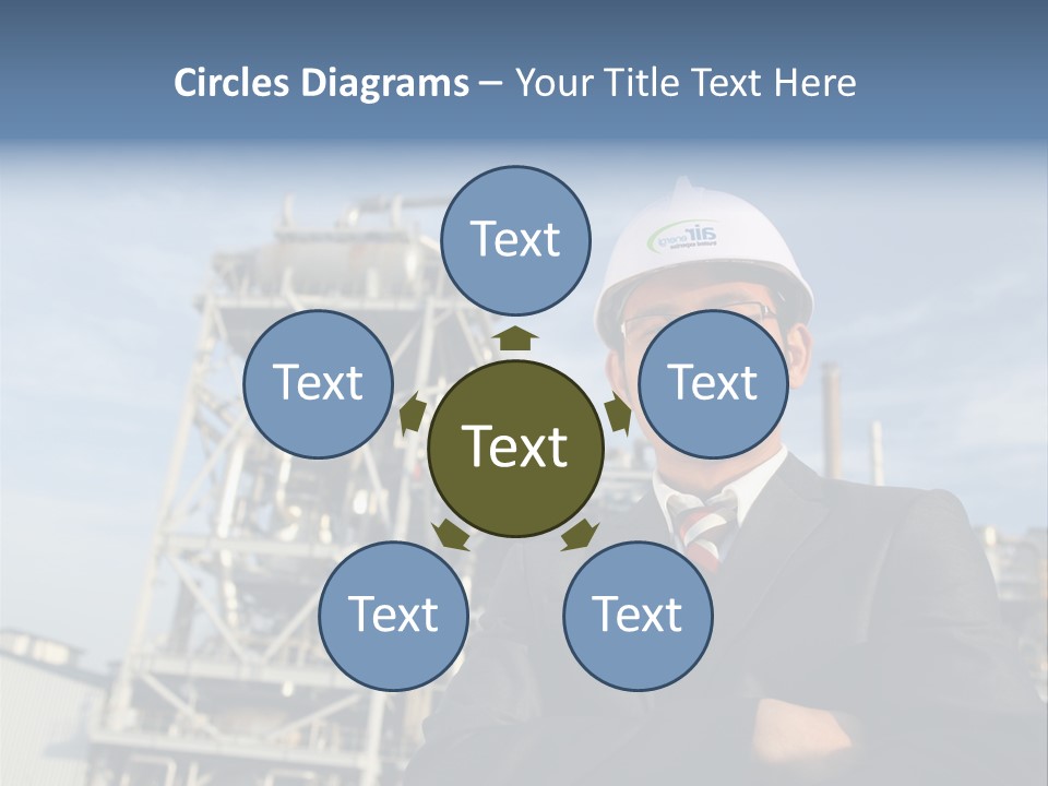 A Man Wearing A Hard Hat Standing In Front Of A Power Plant PowerPoint Template