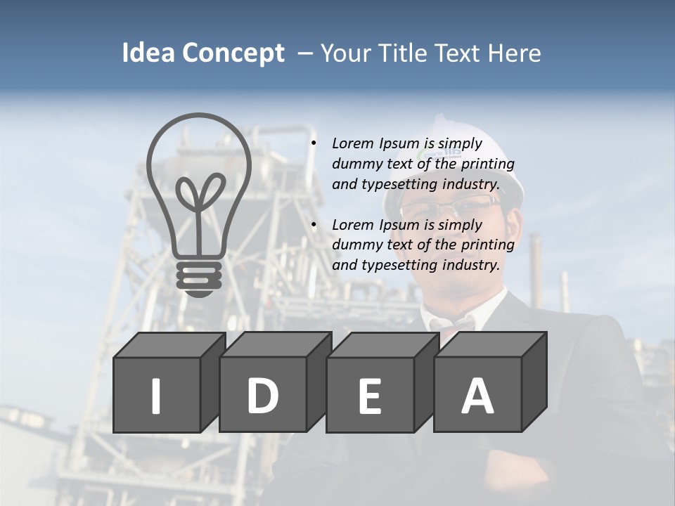 A Man Wearing A Hard Hat Standing In Front Of A Power Plant PowerPoint Template