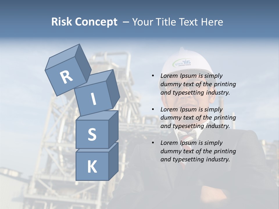 A Man Wearing A Hard Hat Standing In Front Of A Power Plant PowerPoint Template