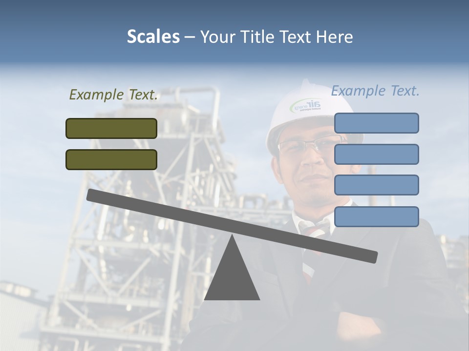 A Man Wearing A Hard Hat Standing In Front Of A Power Plant PowerPoint Template