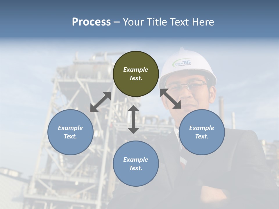 A Man Wearing A Hard Hat Standing In Front Of A Power Plant PowerPoint Template