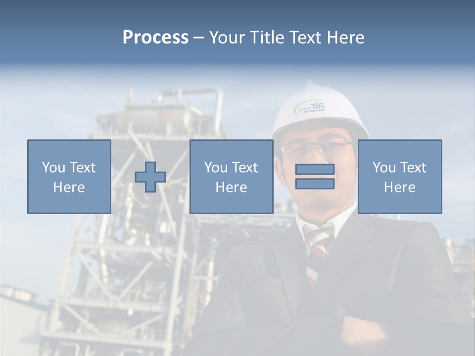 A Man Wearing A Hard Hat Standing In Front Of A Power Plant PowerPoint Template