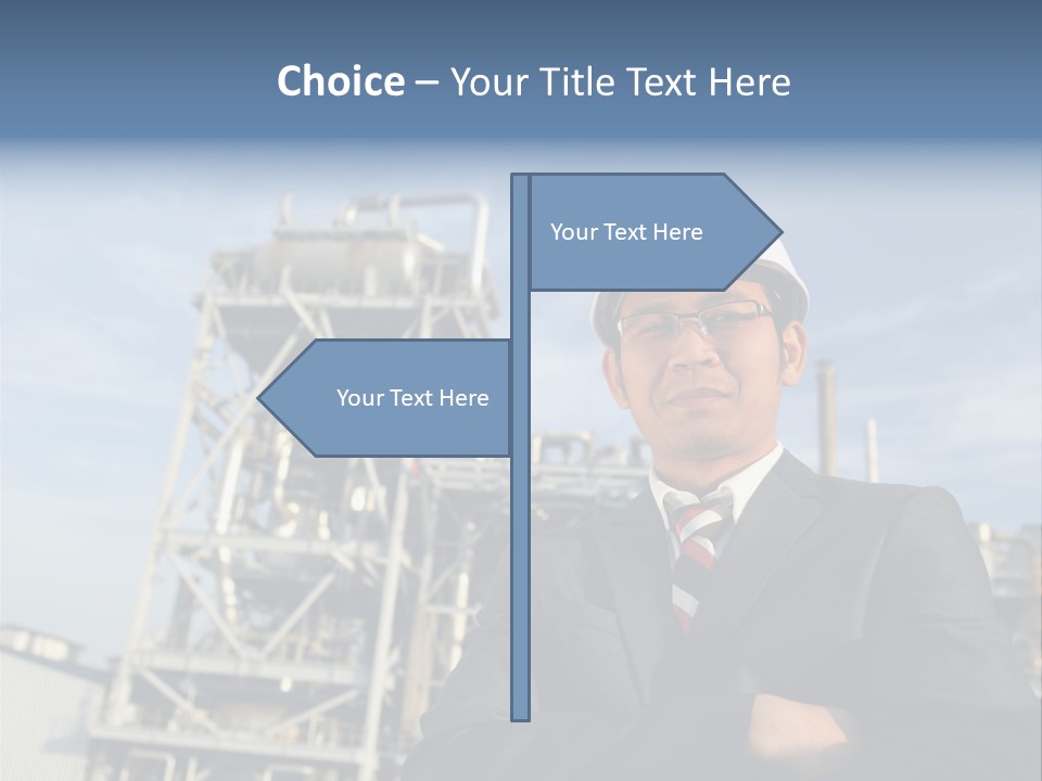 A Man Wearing A Hard Hat Standing In Front Of A Power Plant PowerPoint Template