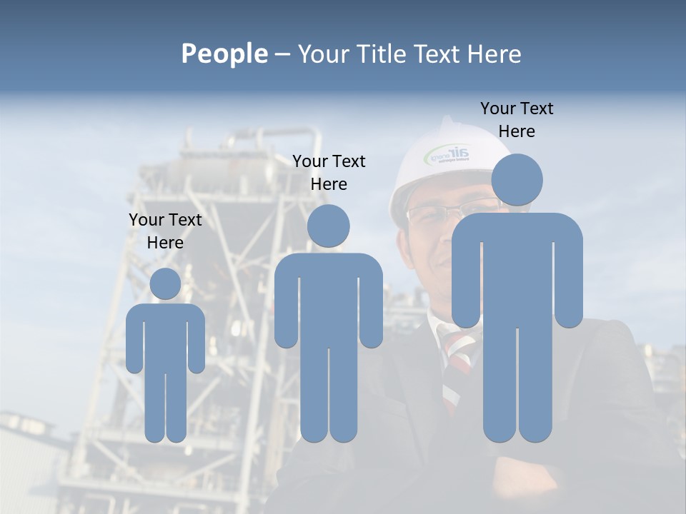 A Man Wearing A Hard Hat Standing In Front Of A Power Plant PowerPoint Template